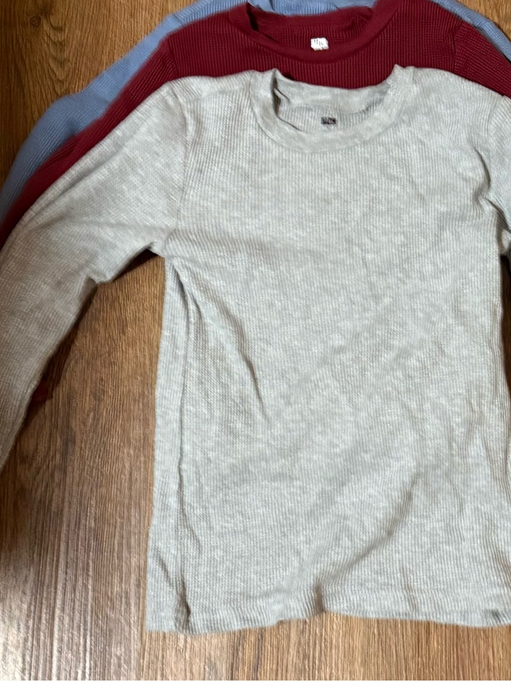 Set of 3 Kids Lightweight Long-Sleeve Thermal Tee - Gray, Burgundy, Blue